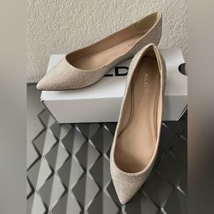 Sparkly, gold, light brown Aldo shoes.